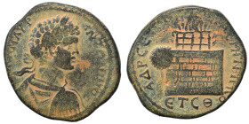 PONTUS. Amasia. Caracalla, 198-217. Tetrassarion (bronze, 14.04 g, 30 mm). Laureate, draped and cuirassed bust of Caracalla to right, seen from behind...