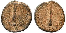 CILICIA. Olba. M. Antonius Polemo III, circa AD 70. Ae (bronze, 2.48 g, 15 mm). Μ ΑΝΤ ΠΟΛƐΜΩΝΟΣ ΒΑΣΙΛΕΩΣ Club. Rev. ΚΟΙΝΟΝ ΛΑΛΑΣΣΕΩΝ ΚΑΙ ΚΕΝΝΑΤΩΝ Harp...