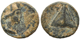 CAPPADOCIA. Caesarea. Pseudo-autonomous. Time of Trajan, 98-117. Ae (bronze, 2.07 g, 13 mm). Turreted head of Tyche right. Rev. ЄT Ϛ(?) Pyramid. RPC 3...