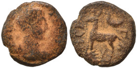 PAMPHYLIA. Perge. Hadrian, 117-138. Ae (bronze, 1.33 g, 11 mm). [ΑΔPΙΑΝ ΚΑΙC] Laureate head right . Rev. ΠΕPΓΑ Stag standing left, crescent above. BMC...