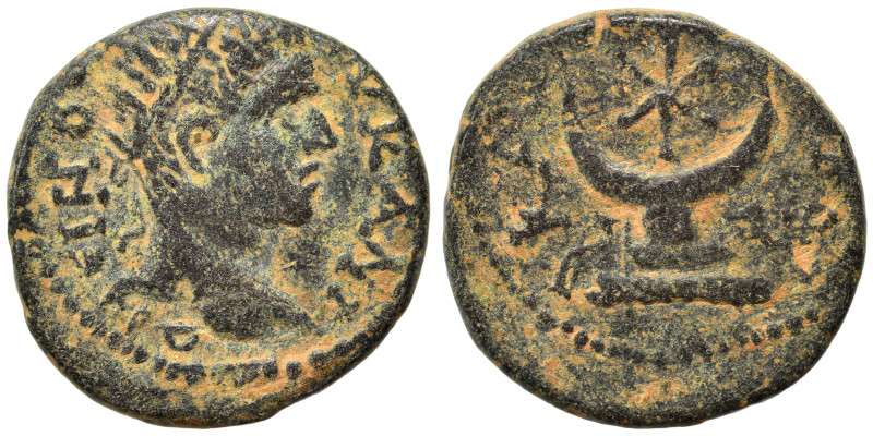 MESOPOTAMIA. Carrhae. Elagabalus, 218-222. Ae (bronze, 4.13 g, 18 mm). Radiate, ...