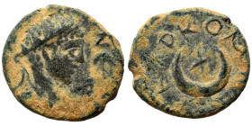 MESOPOTAMIA. Carrhae. Elagabalus (?), 218-222. Ae (bronze, 2.97 g, 16 mm). Radiate, draped and cuirassed bust of Elagabalus to right. Rev. Crescent, s...
