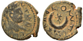 MESOPOTAMIA. Carrhae. Elagabalus, 218-222. Ae (bronze, 3.21 g, 17 mm). Laureate, draped and cuirassed bust of Elagabalus to right. Rev. Large crescent...