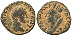 MESOPOTAMIA. Edessa. Elagabalus, 218-222. Ae (bronze, 3.50 g, 17 mm). Laureate head of Elagabalus to right. Rev. Veiled, turreted and draped bust of T...