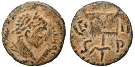 MESOPOTAMIA. Rhesaena. Caracalla, 198-217. Ae (bronze, 2.98 g, 17 mm). Laureate head right, supported by eagle. Rev. LEG-III to left and right of vexi...