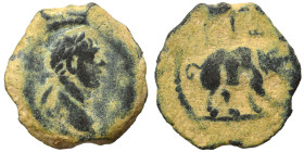 EGYPT. Alexandria. Trajan, 98-117. Chalkous (bronze, 1.34 g, 13 mm). Laureate head of Trajan to right. Rev. Elephant or rhinoceros walking right. RPC ...