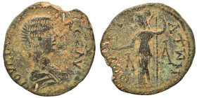 MESSENIA. Thuria. Julia Domna, 193-217. Assarion (bronze, 4.60 g, 22 mm). Draped bust right. Rev. ΘOVPI[ATωN] Athena standing facing, head left, holdi...