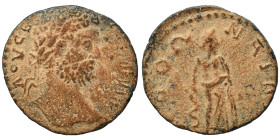 MESSENIA. Mothone. Septimius Severus, 193-211. Assarion (bronze, 3.40 g, 20 mm). Laureate head right. Rev. Asclepius standing right, holding phiale an...