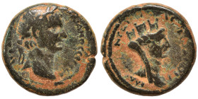 SYRIA, Seleucis and Pieria. Claudia Leukas. Trajan, 117-138. Ae (bronze, 4.93 g, 18 mm). Laureate head right. Rev. Veiled head of Tyche right. RPC III...