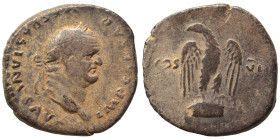 Vespasian, 69-79. Denarius (silver, 3.21 g, 19 mm), Rome. IMP CAESAR VESPASIANVS AVG Laureate head of Vespasian to right. Rev. COS VII Eagle with wing...