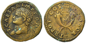 Titus, as Caesar, 69-79. Dupondius (orichalcum, 13.55 g, 26 mm), Rome mint, for Syria. T CAESAR IMP PONT Laureate head of Titus to left. Rev. TR POT C...