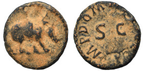 Domitian, 81-96. Quadrans (bronze, 2.32 g, 14 mm), Rome. Rhinoceros advancing left. Rev. IMP DOMIT AVG GERM Large S C. RIC 248. Fine.