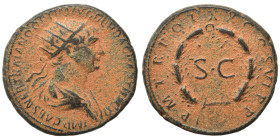 Trajan, 98-117. As (orichalcum, 8.14 g, 23 mm), Rome, for use in Syria. IMP CAES NER TRAIANO OPTIMO AVG GERM Radiate bust of Trajan to right, with sli...
