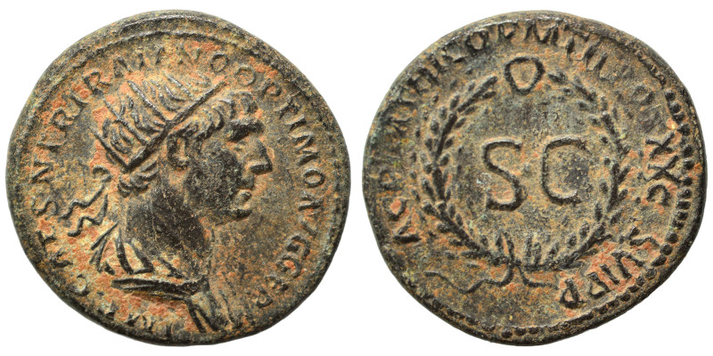 Trajan, 98-117. Semis (bronze, 3.60 g, 18 mm), Rome, for use in Syria. IMP CAES ...