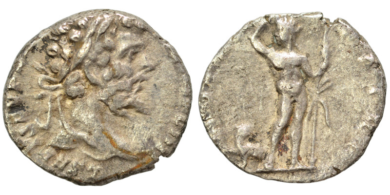 Septimius Severus, 193-211. Denarius (2.18 g, 16 mm), Rome. Laureate head to rig...