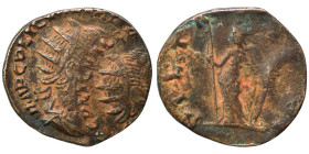 Valerian I, 253-260. Antoninianus (billon, 3.12 g, 20 mm), Antioch. IMP C P LIC [..] Radiate draped bust right. Rev. Pietas standing left, holding sce...