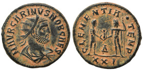 Carinus, as Caesar, 282-283. Antoninianus (billon, 4.18 g, 21 mm), Cyzicus. M AVR CARINVS NOB CAES Radiate, draped and cuirased bust of Carinus, Caesa...