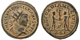 Diocletian, 284-305. Antoninianus (bronze, 4.73 g, 20 mm), Cyzicus. IMP C C VAL DIOCLETIANVS AVG Radiate, draped, and cuirassed bust right. Rev. CONCO...