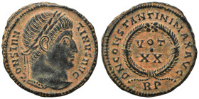 Constantine I, 307/310-337. Follis (bronze, 3.20 g, 19 mm), Rome. CONSTANTINVS AVG Laureate head right. Rev. D N CONSTANTINI MAX AVG VOT / XX in two l...