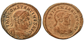 Constantine I, 307/310-337. Follis (bronze, 2.93 g, 21 mm), Ticinum (Trier). CONSTANTINVS P F AVG Laureate and cuirassed bust of Constantine I to righ...