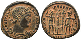 Constantine I, 307/310-337. Follis (bronze, 2.90 g, 18 mm), Nicomedia. CONSTANTI-NVS MAX AVG Pearl-diademed, draped and cuirassed bust of Constantine ...