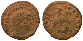 Constantine I, 307/310-337. Follis (bronze, 2.52 g, 19 mm), Rome. Laureate, draped and cuirassed bust right. Rev. LIBERATOR ORBIS, Emperor on horsebac...