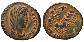 Divus Constantine I, died 337. Follis (bronze, 1.37 g, 15 mm), Antioch. DV CONSTANTINVS P T AVGG Veiled head of Divus Constantine I to right. Rev. Div...