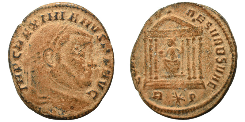 Maximianus. Second reign, 307-308. Follis (bronze, 6.36 g, 26 mm), Rome. Laureat...