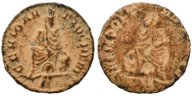 Time of Maximinus II, 310-313. Brockage Follis (bronze, 1.03 g, 15 mm), ‘Persecution’ issue, Antioch. GENIO ANTIOCHENI Tyche of Antiochia seated facin...