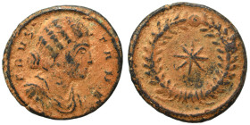 Fausta, Augusta, 324-326. Follis (bronze, 2.59 g, ), Thessalonica, 318-319. FAVS-TA N F Draped bust of Fausta to right. Rev. Eight-rayed star within l...