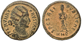 Fausta, Augusta, 324-326. Follis (bronze, 3.13 g, 19 mm). FLAV MAX FAVSTA AVG Draped bust right. Rev. SALVS REIPVBLICAE Fausta standing facing, head l...