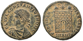 Constantius II, as Caesar, 324-337. Ae (bronze, 3.26 g, 19 mm), Antioch. FL IVL CONSTANTIVS NOB C Laureate, draped and cuirassed bust left. Rev. PROVI...
