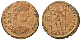 Constantius II, 337-361. Ae (bronze, 5.05 g, 21 mm), Siscia. D N CONSTANTIVS P F AVG Pearl-diademed, draped and cuirassed bust right; A to left. Rev. ...