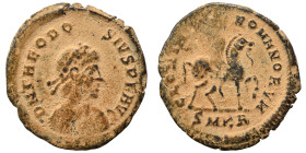 Theodosius I, 379-395. Nummus (bronze, 1.54 g, 18 mm), Cyzicus. D N THEODO-SIVS P F AVG Diademed, draped, and cuirassed bust of Theodosius to right. R...