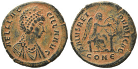 Aelia Flacilla, 383-386. Ae (bronze, 5.27 g, 23 mm), Constantinople. AEL FLACILLA AVG Diademed and draped bust of Aelia Flacilla to right. Rev. SALVS ...