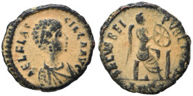 Aelia Flacilla, 383-386 Follis (bronze, 1.07 g, 12 mm), Antioch. AEL FLAC-CILLA AVG Diademed and draped bust right. Rev. SALVS REI PVBLICAE Victory se...