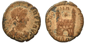 Magnus Maximus 383-388. Follis (bronze, 0.94 g, 12 mm), Aquileia. D N MAG MA-XIMVS P F AVG Diademed, draped and cuirassed bust right. Rev. SPES ROMANO...