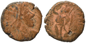 Honorius, 393-423. Ae (bronze, 1.32 g, 11 mm), Rome. D N HON[ORI - VS P F AVG] Pearl-diademed, draped, cuirassed bust right. Rev. Victory advancing le...