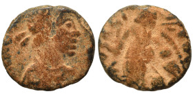 Johannes (?), usurper, 423-425. Ae (bronze, 0.85 g, 11 mm), Rome. Pearl-diademed, draped and cuirassed bust right. Rev. Victory advancing left, holdin...