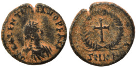 Valentinian III, 425-455. Ae (bronze, 1.29 g, 13 mm), Cyzicus. D N VALENTINIANO P F AVG Pearl-diademed, draped and cuirassed bust of Valentinian III r...