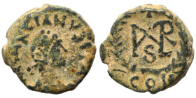 Marcian, 450-457. Nummus (bronze, 1.27 g, 9 mm), Constantinople. D N MARCIANVS P F AV Diademed, draped and cuirassed bust right. Rev. Monogram in wrea...