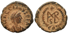 Marcian, 450-457. Nummus (bronze, 1.01 g, 11 mm), Constantinople. D N MARCIANVS P F AV Diademed, draped and cuirassed bust right. Rev. Monogram in wre...