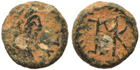 Marcian, 450-457. Nummus (bronze, 1.27 g, 10 mm), Constantinople. D N MARCIANVS P F AV Diademed, draped and cuirassed bust right. Rev. Monogram in wre...
