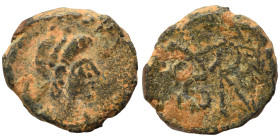 Marcian, 450-457. Nummus (bronze, 0.97 g, 11 mm). D N MARCIANVS P F AV Diademed, draped and cuirassed bust right. Rev. Monogram in wreath. Nearly very...