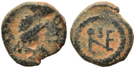 Leo I, 457-474. Nummus (bronze, 1.30 g, 10 mm). Bust of Leo I, pearl-diademed, draped, cuirassed, right. Monogram of Leo within wreath. RIC 681-693. N...