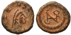 Zeno, 476-491. Nummus (bronze, 0.94 g, 8 mm). Pearl-diademed, draped and cuirassed bust of Zeno to right. Rev. Monogram of Zeno within wreath. Fine.