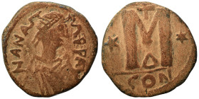 Anastasius I, 491-518. Follis (bronze, 16.79 g, 29 mm), Eastern imitation. D N ANASTA-SIVS P P AVG Pearl-diademed, draped and cuirassed bust of Anasta...