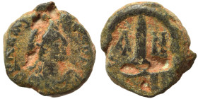 Anastasius I, 491-518. Pentanummium (bronze, 2.01 g, 12 mm), Antioch. Diademed, draped and cuirassed bust right. Rev: Large Є, containing sideways A a...