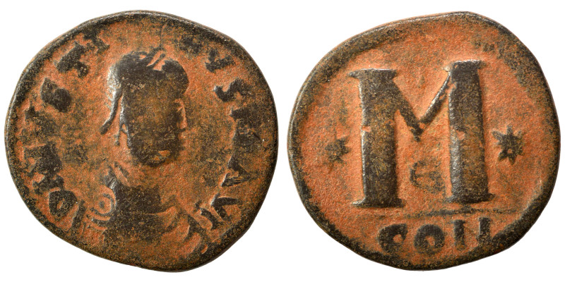 Justin I, 518-527. Follis (bronze, 10.46 g, 28 mm), Constantinople. DN IVSTINVS ...