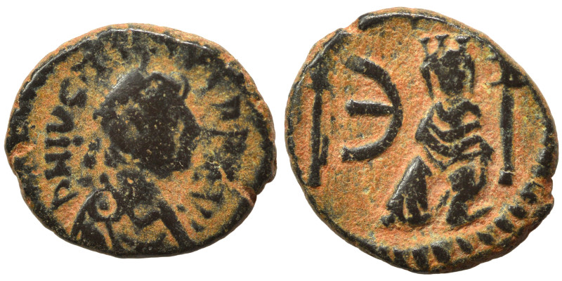 Justin I, 518-527. Pentanummium (bronze, 1.74 g, 14 mm), Theoupolis (Antioch). D...